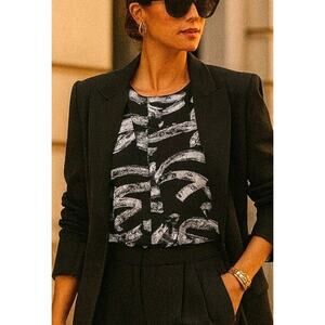 Whistles Art School Chic Silk Sleeveless Blouse M Black White Modern Minimalist